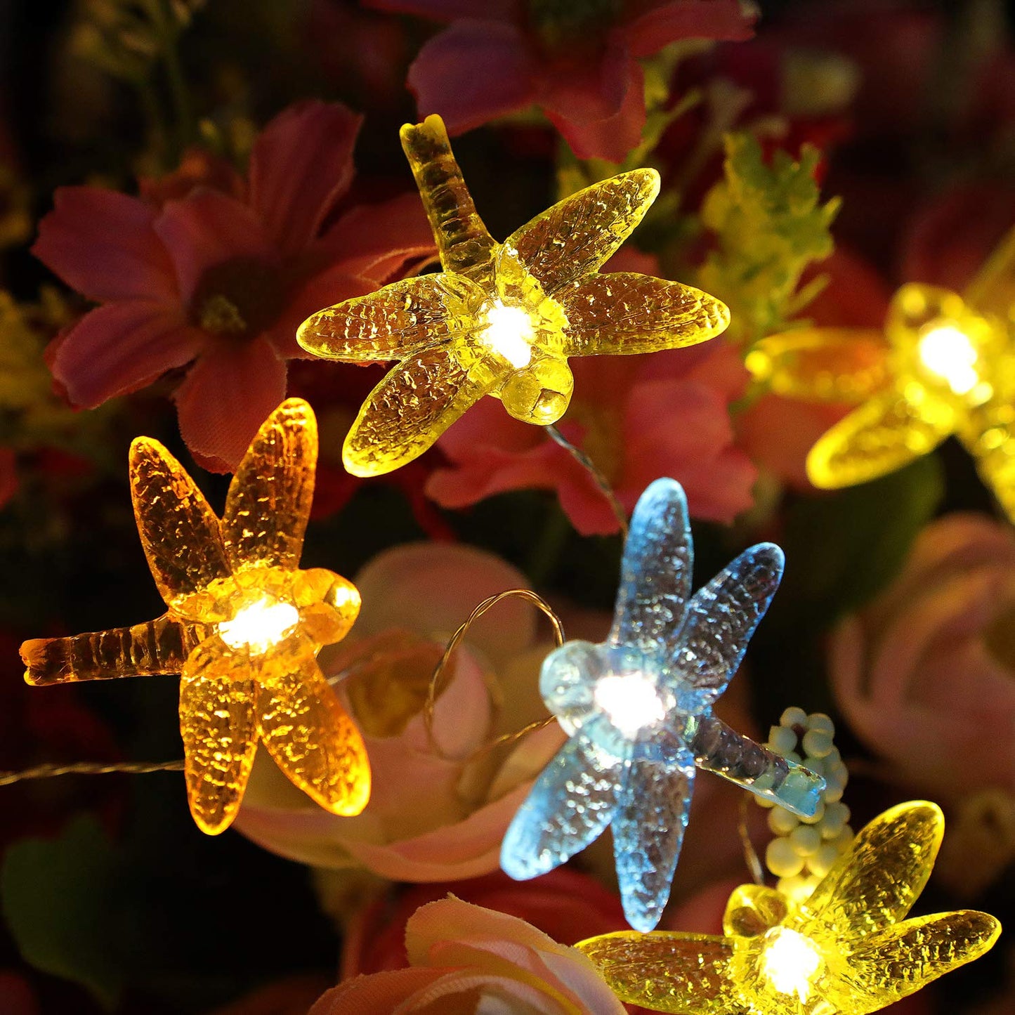 WSgift Dragonfly Decorative String Lights, 18.7 Ft 40 LED USB Plug-in Copper Wire Dragonfly Fairy Lights for Various Decoration Projects (Warm White, Remote Control with Timer)