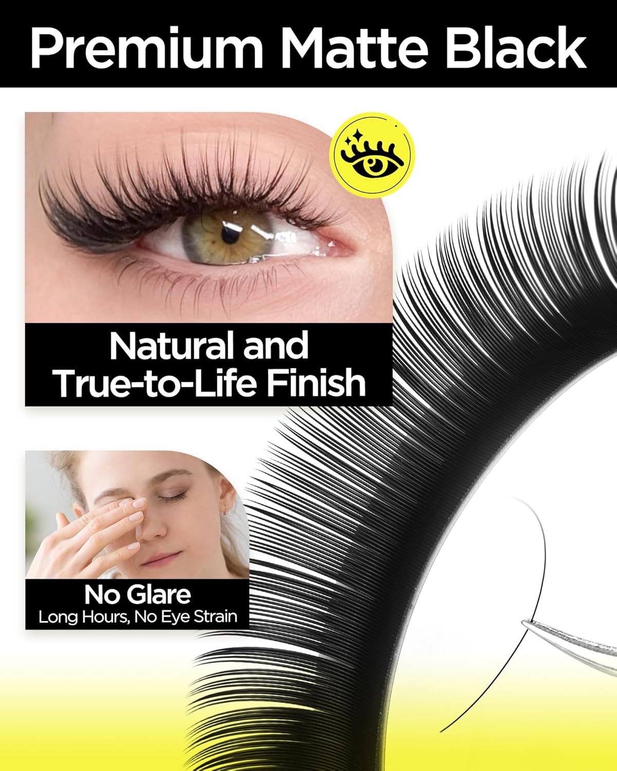 BEYELIAN Eyelash Extension 0.05 C Curl11mm Tray Easy Fan Lash Extensions Volume Lashes 100°/212°F High Temperature Resistant Classic Professional Use Natural Matte Black (0.05 C 11mm)