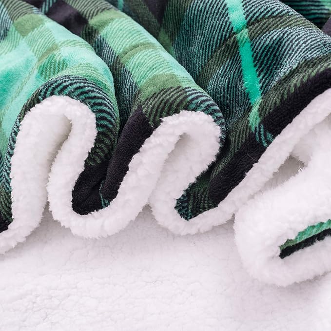 SOCHOW Sherpa Plaid Fleece Throw Blanket, Double-Sided Super Soft Luxurious Bedding Blanket 50 x 60 inches, Green