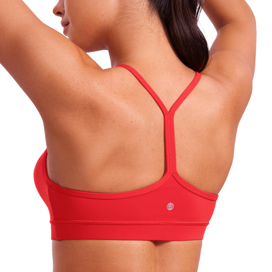 CRZ YOGA Butterluxe Womens Y Back Sports Bra - Padded Racerback Low impact Spaghetti Thin Strap Workout Yoga Bra Deep Red X-Small