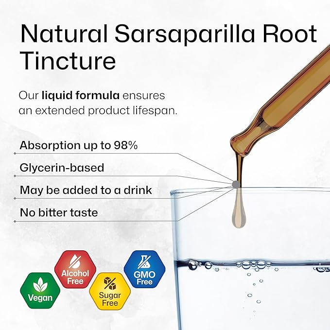 BIO KRAUTER Sarsaparilla Root Tincture - Herbal Liquid Extract Supplement for Liver Support - Alcohol & Sugar Free Sarsaparilla Extract - Vegan Drops 4 Fl.Oz.