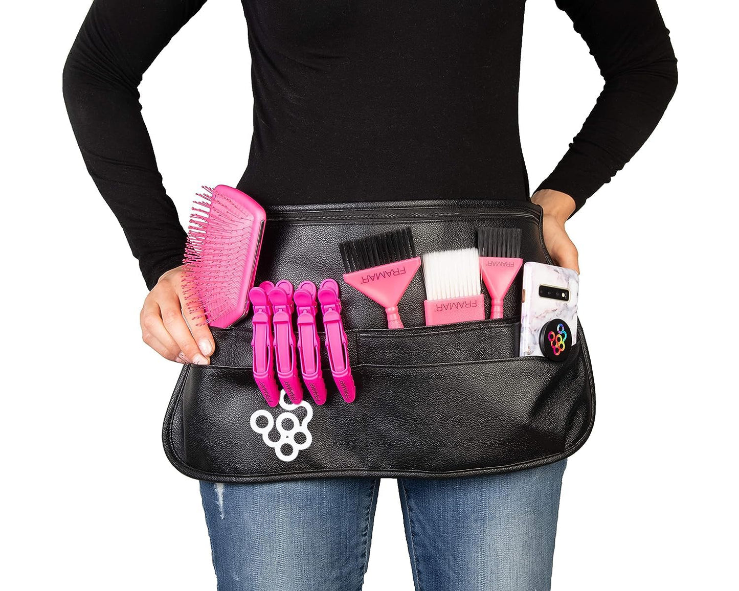 FRAMAR Hipster Salon Belt – Hairstylist Waist Belt with Shears Pouch, Professional Hair Stylist & Makeup Brush Belt