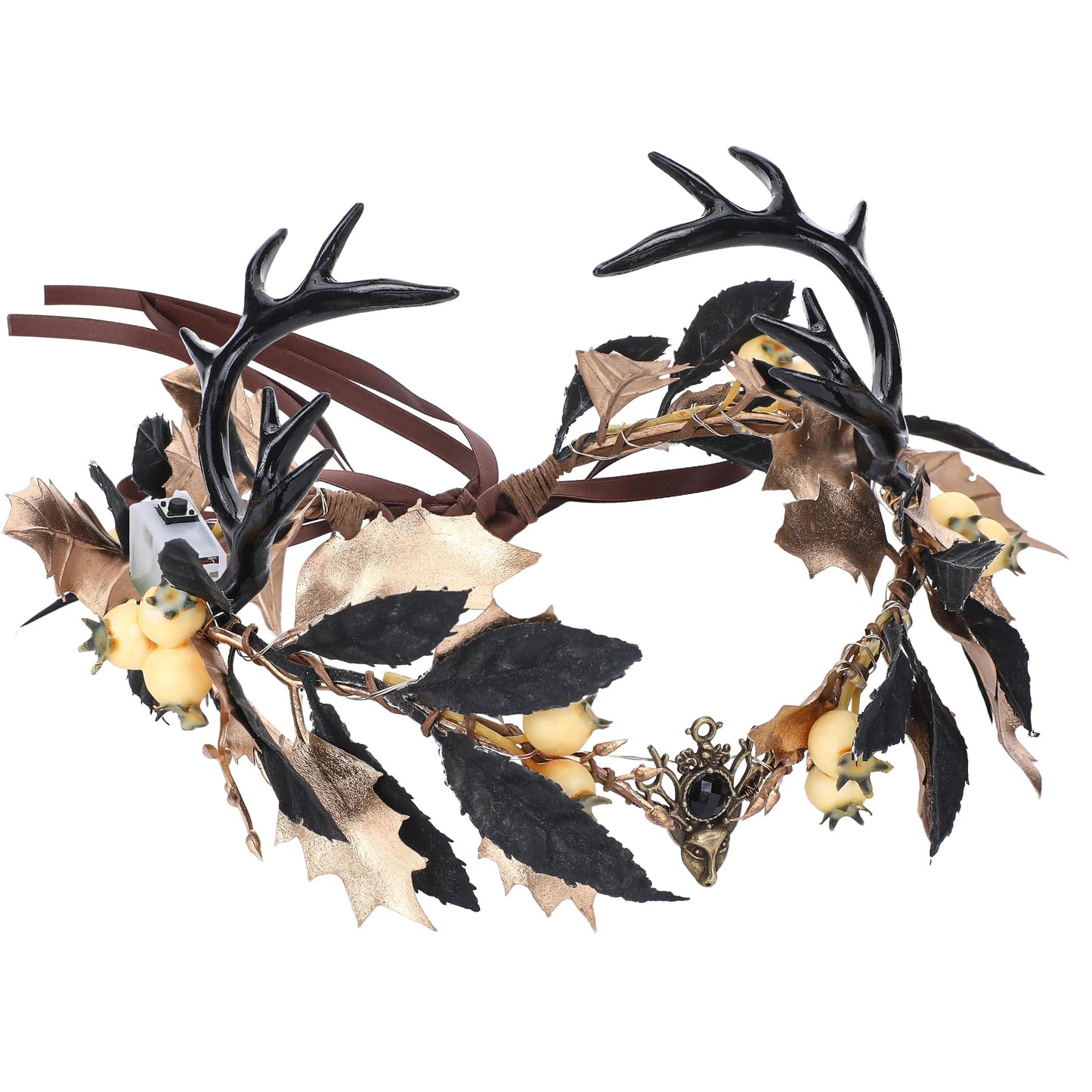 MOSTORY Light up Antler Crown - Forest Flower Circlet Elf Headpiece Fairy Deer Horns Headband for Renaissance Ren Faire Accessory Women Cosplay Photo Shoot