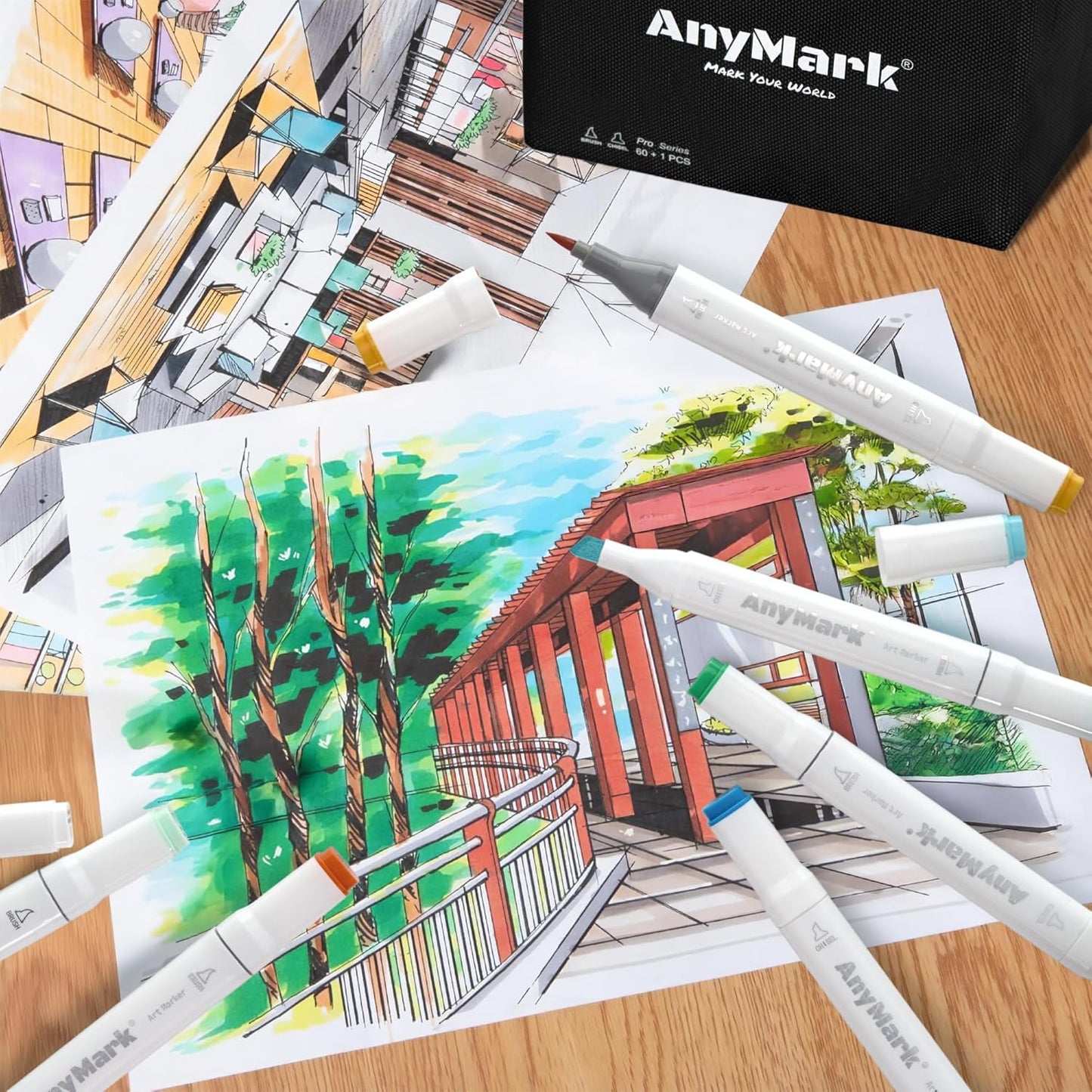 AnyMark Alcohol Markers Brush Tip, 80+1 Colors Dual Tip Brush & Chisel Alcohol-Based Art Markers Set with Case for Adult Artists Drawing Coloring