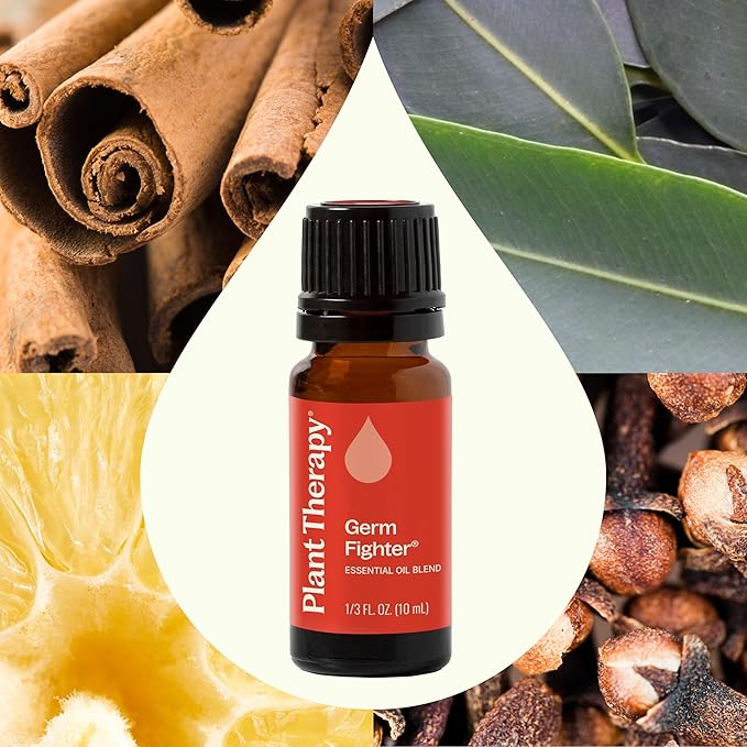 Plant Therapy Germ Fighter Essential Oil Blend Pure, Natural Aromatherapy, for Diffusion & Topical Use, DIY Multi-Surface Cleaner, Hand Cleanser, Home or Office Use, Therapeutic Grade 10 mL (1/3 oz)