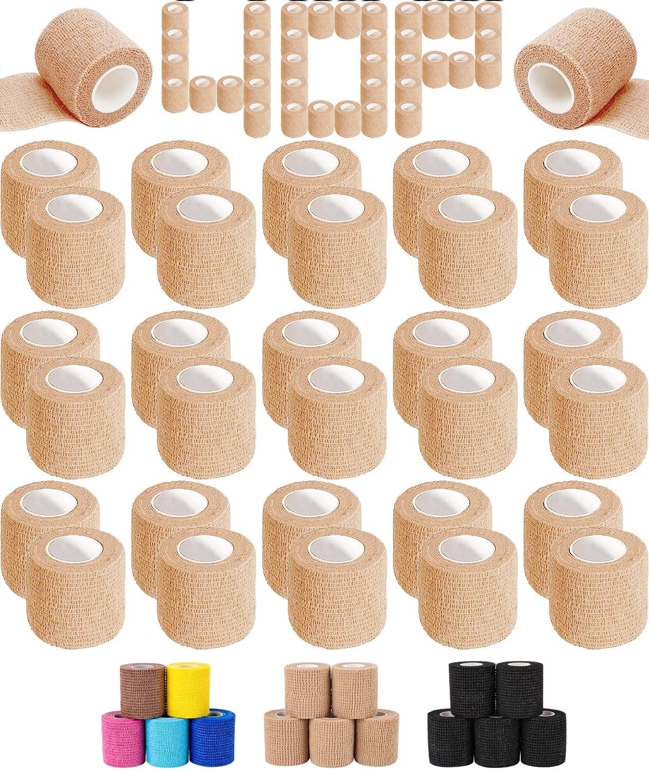 AZEN 40 Pack Self Adhesive Bandage Wrap, 2" X 5 Yards Elastic Cohesive Bandage Wrap, Skin Color Athletic Tape, Vet Wrap, Ankle Tape, Tattoo Grip Tape Wrap