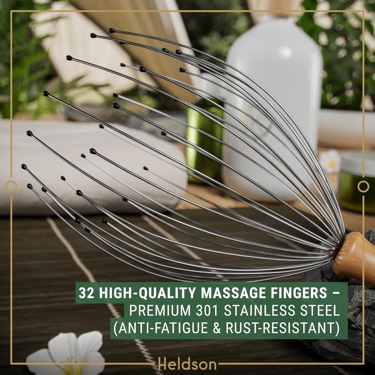 HELDSON® Premium Wire Head Massager Scalp Massage Tool - 32 Fingers Octopus Scratcher - Stress Relax Tickler - Hair Massagers Whisk - Headspa Equipment - Headscratcher Tickle Tools - Gift Men, Women