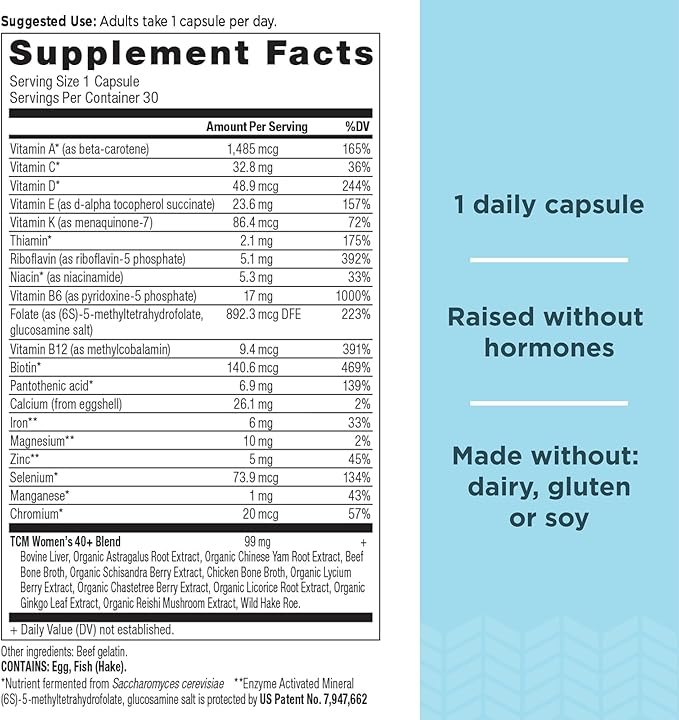 Ancient Nutrition Multivitamin for Women, Ancient Multi Women's 40+ Once Daily Vitamin Supplement, Vitamin B, Vitamin C and Vitamin K2, Folate and Iron Supplement, Supports Bone Health, 30ct