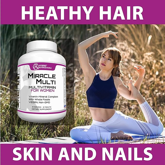 Hybrid Nutraceuticals MiracleMulti Women Multivitamin with Probiotics, Biotin, Folic Acid, Enzymes + Fruit & Vegetable Blend - Immune Support, Heart Health, Energy: 60 Servings (Non-GMO)