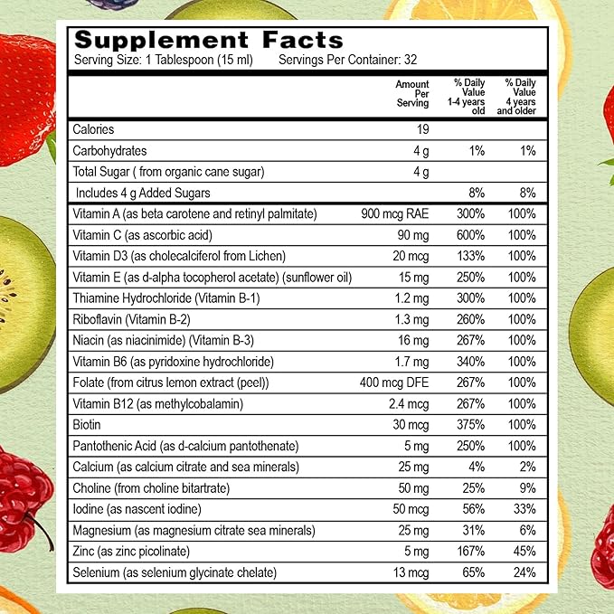 Go Healthy Kids Liquid Multivitamin - Vegan Vitamin Supplement Supports Children's Growth, Development & Immune Health, Ages 1 & Up, 32-64 Servings (1/2-1 Tablespoon/Day)