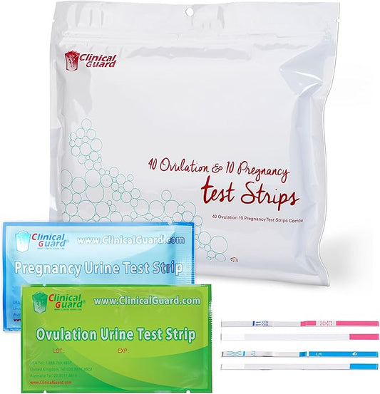 Clinical Guard Ovulation and Pregnancy Test Strips - 40 Ovulation Test Strips and 10 Pregnancy Test Strips, Ovulation Kit, Lh Test Strips, Ovulation Tests, Hcg Test Strips, Fertility Test for Women
