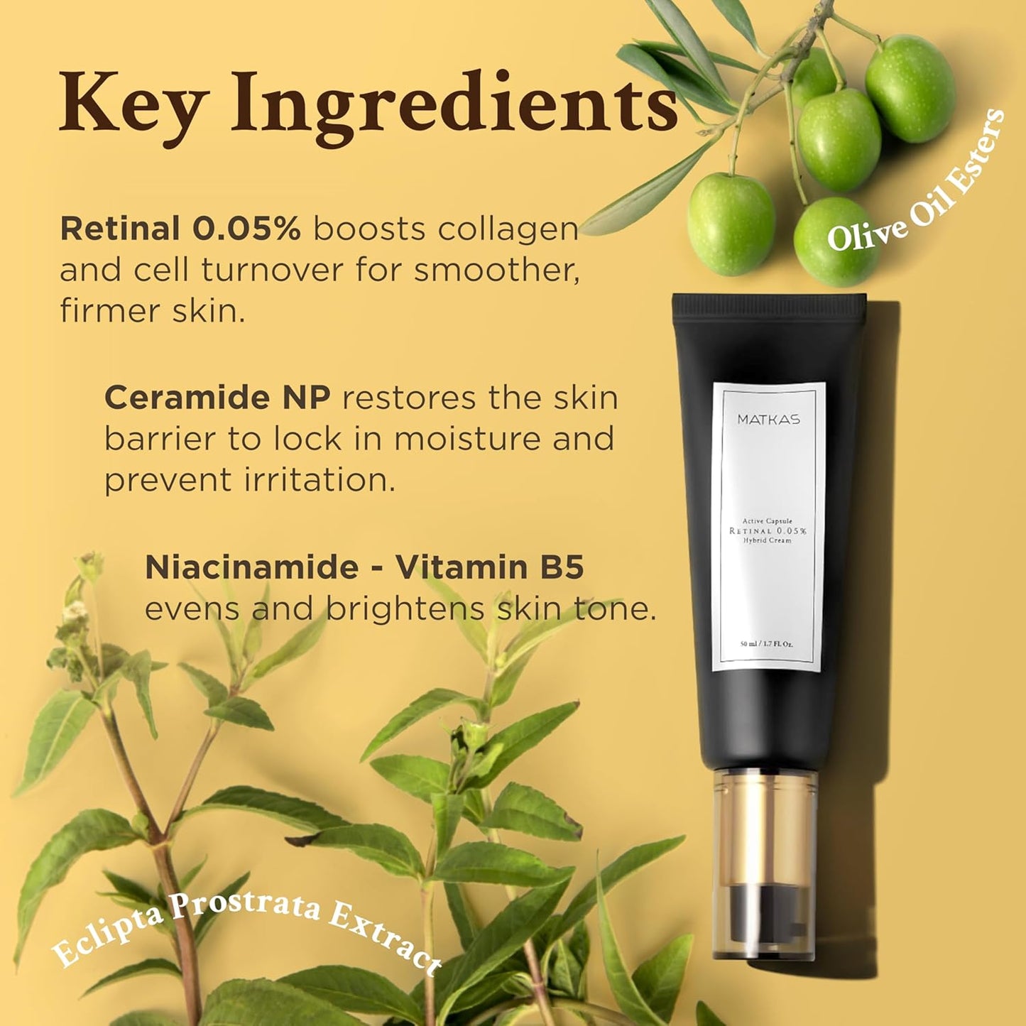 MATKAS Korean Active Capsule 0.05% Retinal Hybrid Cream - 1.7 Fl. Oz. Barrier Repair Night Cream, Korean Skin Care Moisturizer for Anti Aging Wrinkle Repair, Niacinamide Serum + Ceramide Moisturizer