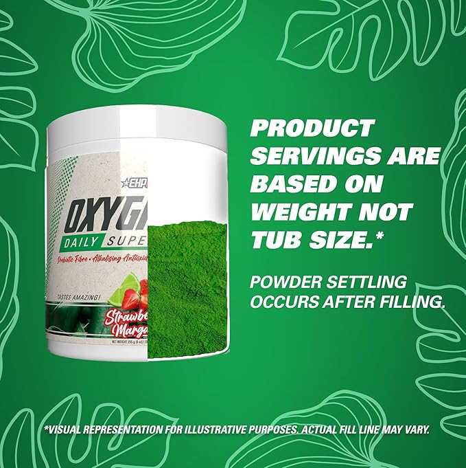 EHP Labs OxyGreens Super Greens Powder - Spirulina & Chlorella Superfood, Green Juice Powder & Greens Supplements with Prebiotic Fibre, Antioxidants & Immunity Support, 30 Serves (Strawb. Margarita)
