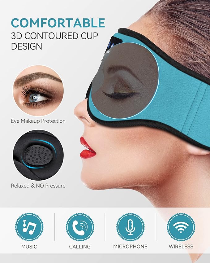 MUSICOZY Sleep Headphones 3D Bluetooth 5.4 Headband Sleep Mask, Wireless Sleeping Headphones Music Earbuds Eye Mask for Side Sleepers Travel with Speakers Cool Gadgets Gifts