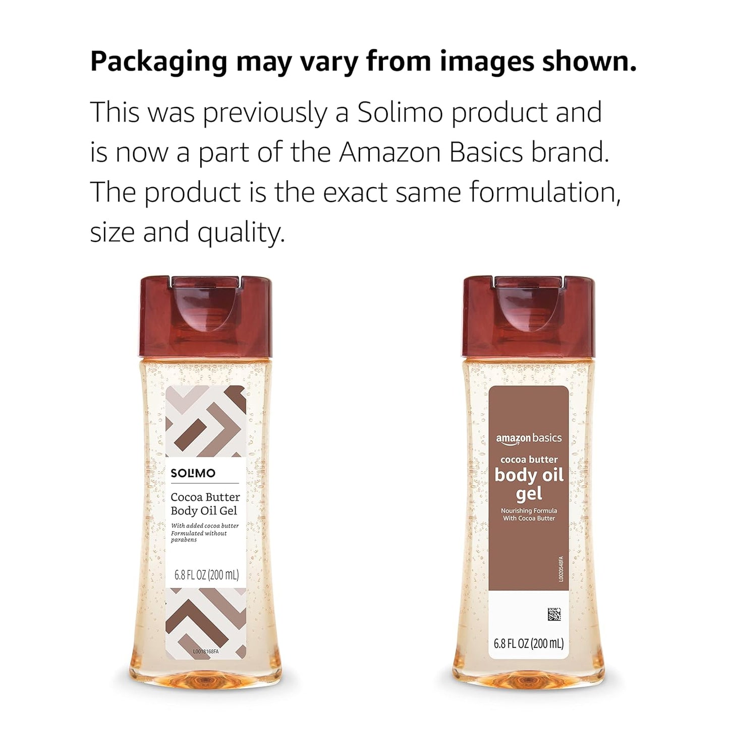 Amazon Basics Body Oil Gel with Cocoa Butter, Paraben Free, 6.8 Fl Oz (Pack of 1) (Previously Solimo)