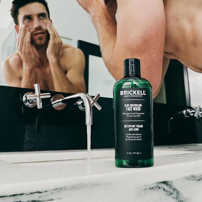 Brickell Men's Acne Face Wash for Men, Natural and Organic Men's Acne Face Wash to Cleanse Skin and Eliminate Acne, Clears Breakouts, 2% Salicylic Acid, 6 Ounces