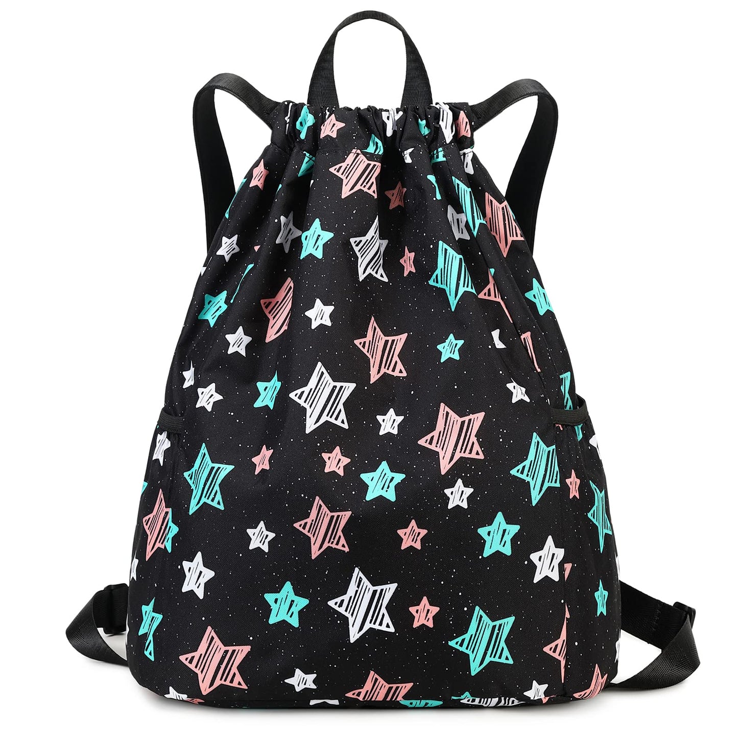 Ryushoyo Drawstring Backpack Gym String Bag Drawstring Sackpack Sport Cinch Bag For Womens Girls Mens Stars Black
