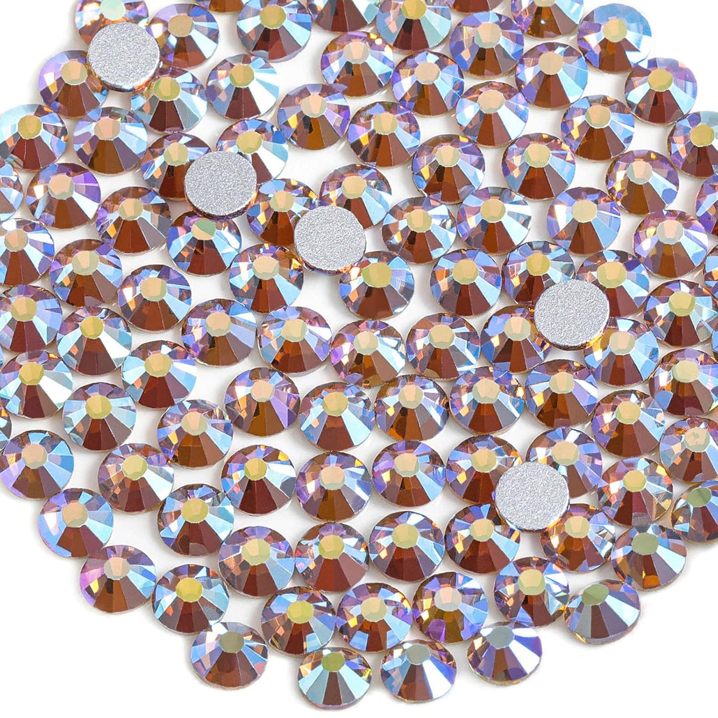 beadsland 2880pcs Flat Back Crystal Rhinestones Round Gems for Nail Art and Craft Glue Fix, Lt.Colorado Topaz AB,SS4,1.5-1.7mm