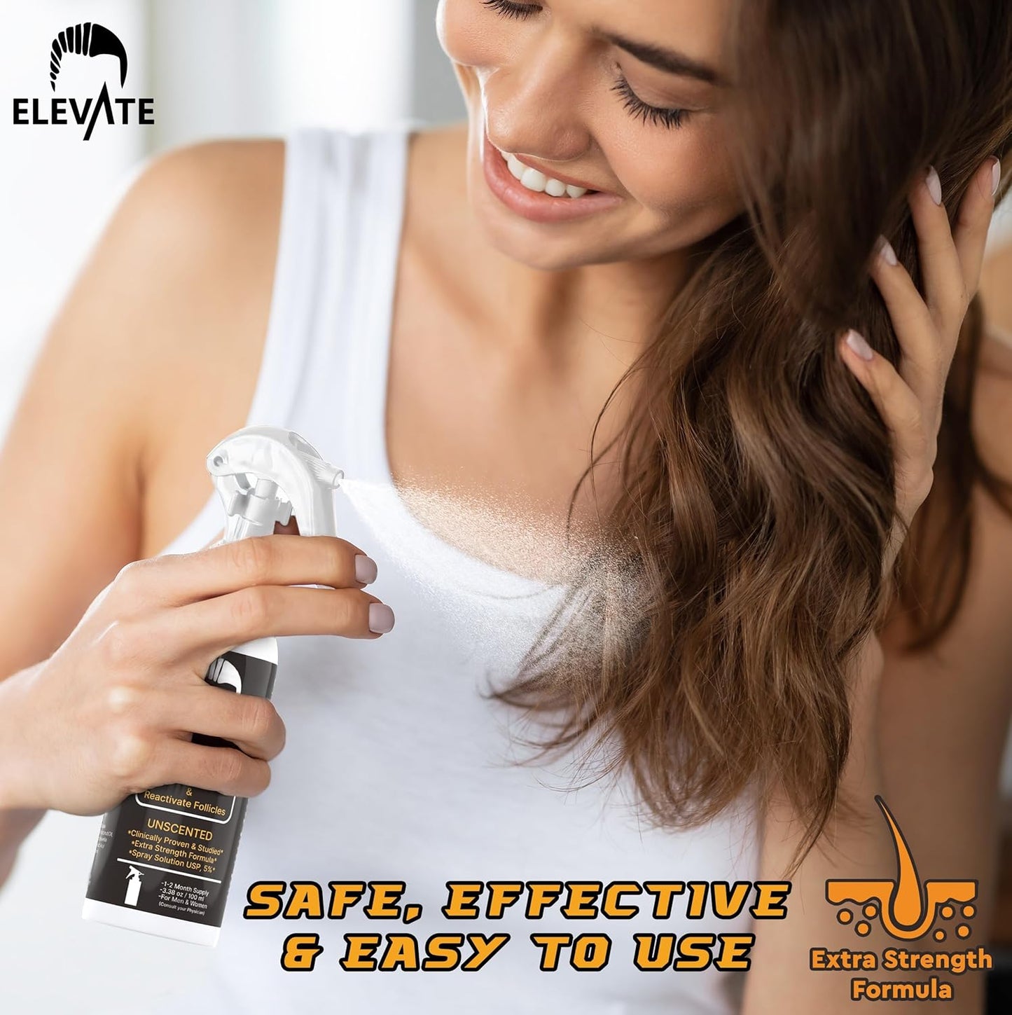 Elevate Hair Regrowth Treatment 5% Minoxidil Spray - Extra Strength Formula Professional Treatment for Hair Loss and Thinning for Regrowth - Stimulate Follicles for Men and Women 1 Month Supply