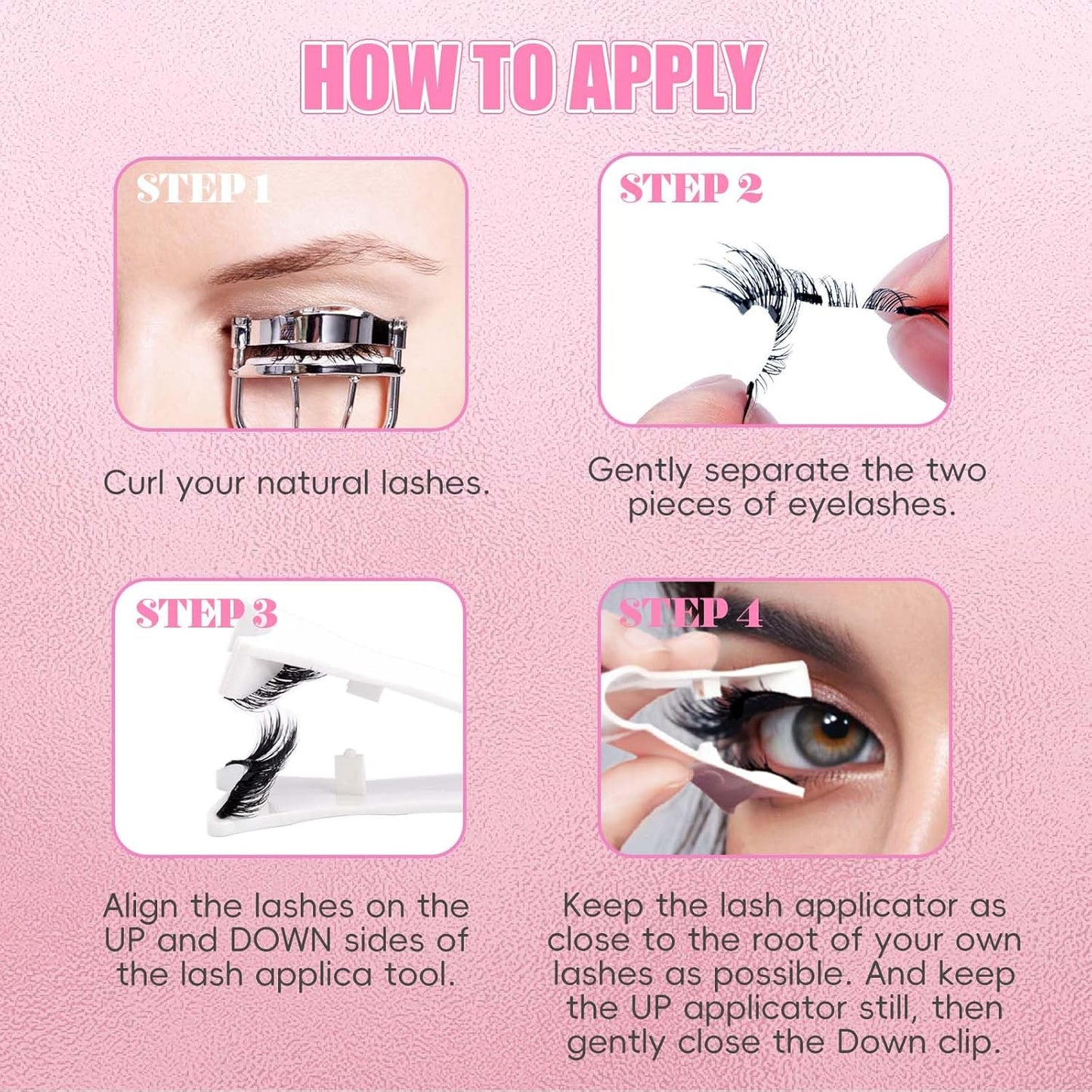 FADLASH Magnetic Eyelashes with Applicator 2 Pairs Reusable Waterproof Cat Eye Magnetic Lashes Natural Look Easy to Wear and Remove, Black (Y1+Y3)