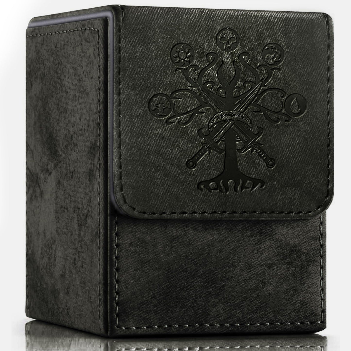 PROMAXIBINDER MTG Card Deck Box, Commander Deck Box Fits 100+ Single Sleeved Cards, Storage for TCG/MTG Crads, PU Leather Strong Magenet (Black, Tree)