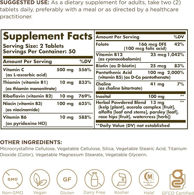 Solgar B-Complex with Vitamin C Stress Formula, 100 Tablets