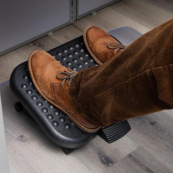 Mind Reader Foot Rest, Under Desk at Work, Ergonomic, Height Adjustable, Office, Plastic, 17"L x 13"W x 6.25"H, Black