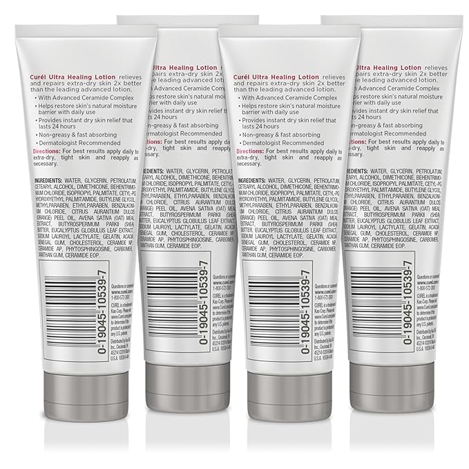 Curel Ultra Healing Intensive Fragrance-Free Lotion For Extra-Dry Skin, Ideal for Sensitive Skin, Dermatologist Recommended, Cruelty Free, Paraben Free, 2.5 Oz, Pack of 4