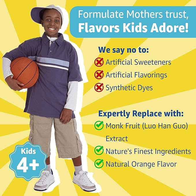 Sugar Free Kids Multivitamin Gummies with Iron, Probiotics, Vegan Omega 3 (EPA/DHA), Kids Daily Vitamins A, C, D, B Complex, Zinc for Healthy Growth, Immune, Brain, Bone, Orange Flavor, 120 Counts