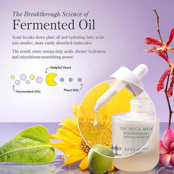 Beekman 1802 Oh Mega Milk Facial Oil - Hydrating Vitamin C & Niacinamide Serum - Repairs Skin Barrier & Reduces Dark Spots From Aging - Fragrance Free, Sensitive Skin Safe