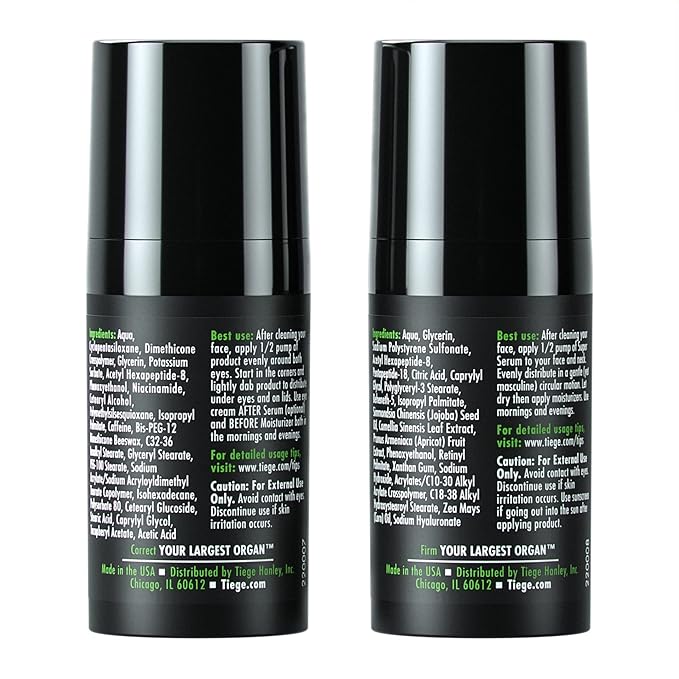 Tiege Hanley Anti Aging Bundle for Men, Eye Cream and Face Serum With Peptides, Hyaluronic Acid, and Vitamin B3 to Help Reduce the Look of Wrinkles and Dark Circles, Men’s Skin Care, 2 Piece Set