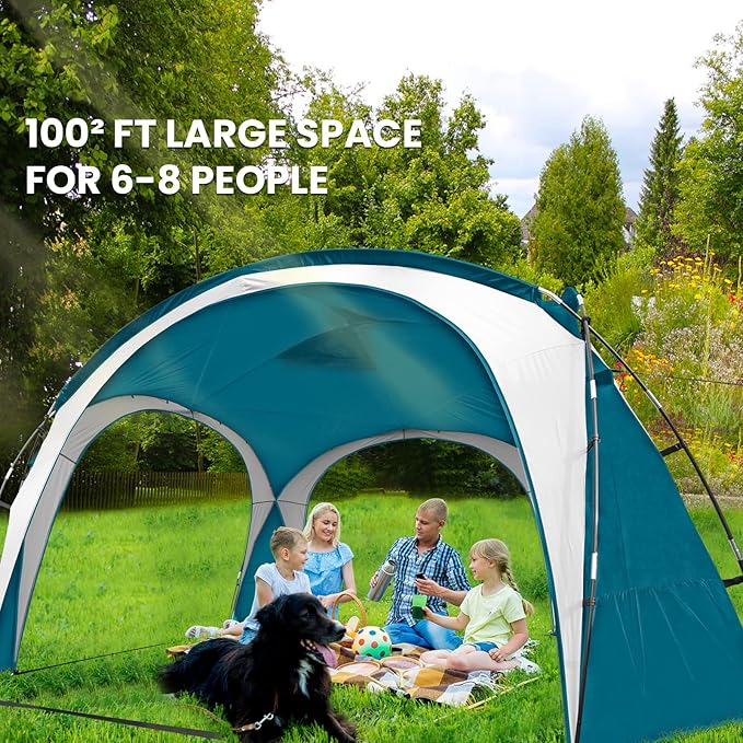 Beach Tent 12 X 12ft Large UPF50+ Pop Up Canopy with 2-Pcs Side Wall, Sun Shelter Rainproof, Waterproof for Camping Trips, Backyard Fun, Fishing, Parties, Or Picnics(Ocean Blue)