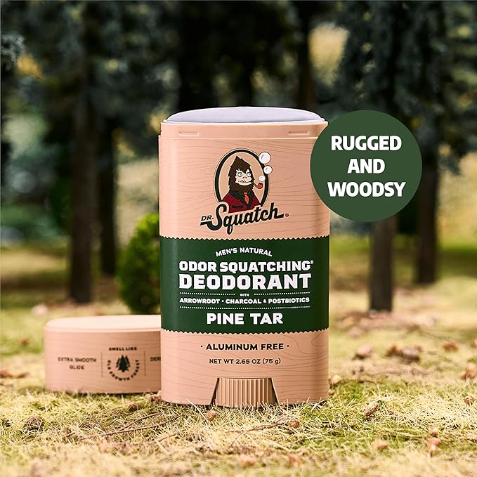 Dr. Squatch Natural Deodorant for Men - Odor-Squatching Aluminum Free - Pine Tar (2.65 oz, 3-Pack)