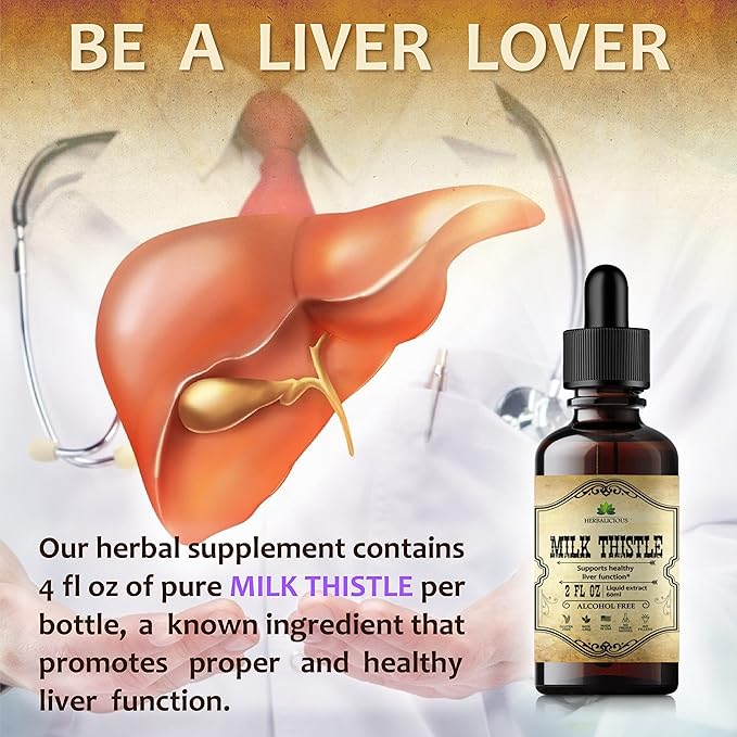 Milk Thistle Extract - All-Natural Cleanse and Detox Supplement for Liver Support, Immune System Boost and Skin Health - Silymarin Nutritional Supplement - 2 fl Oz