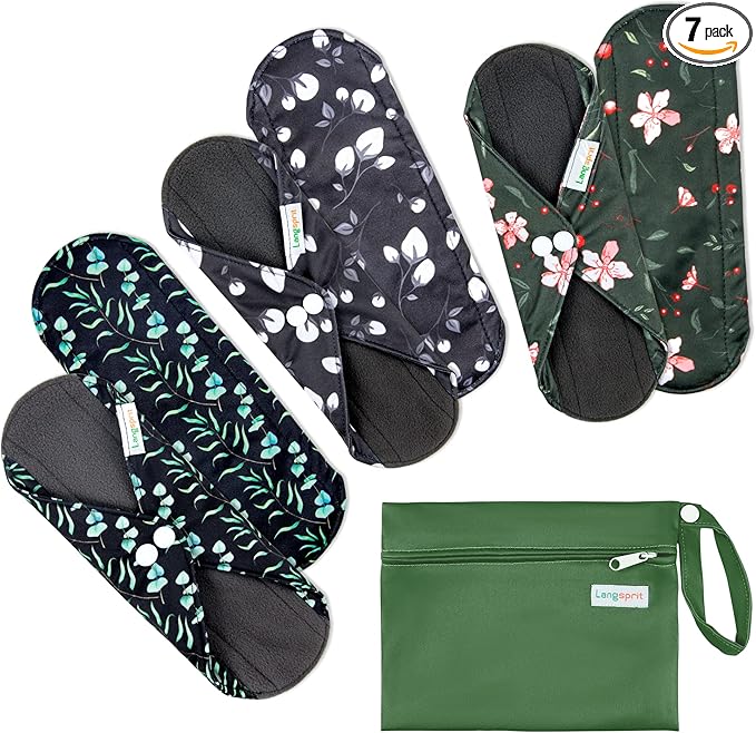Langsprit Absorbent Reusable Menstrual Sanitary Pads/Washable Cloth Menstrual Period Pads,Reusable Panty Liners(Winter,L)