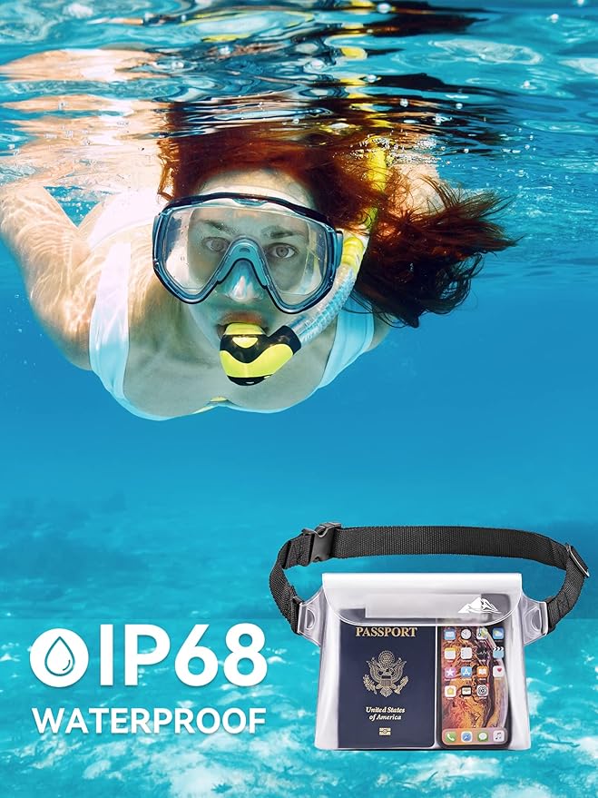 HEETA 2/3/4 Pack Waterproof Pouch with Waist Strap, Screen Touchable Dry Bag with Adjustable Belt for Phone Valuables for Kayaking, Swimming, Snorkeling, Boating, Fishing, Surfing & Beach