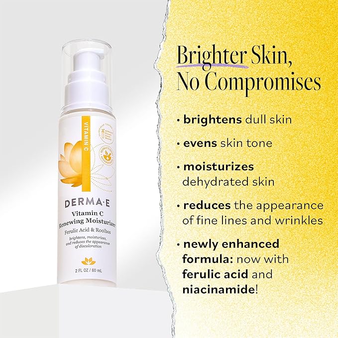 Derma E Vitamin C Renewing Moisturizer – Brightening and Hydrating Facial Skin Renewing Cream – Anti-Aging Facial Moisturizer and Day Cream, 2 oz
