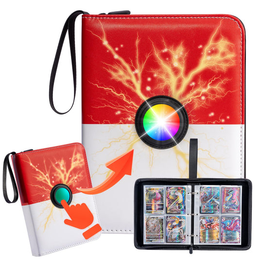 MaoKea Card Binder For Card 4-Pocket Sleeves with 440 Cards Holder,Game Collection Binder Card Holder Of Fit for TCGcard album,game card Yugioh Trading Sports Cards (Colorful Light Flashing 4 Pocket)