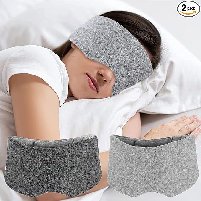 SUWEISHI 2 Pack 100% Cotton Ultra Soft Sleep Mask, Zero Pressure Natural Smooth Eye Cover with Adjustable Strap, Ultimate Sleeping Aid, Blocks Light, Comfortable Blindfold for Airplane/Nap/Travel