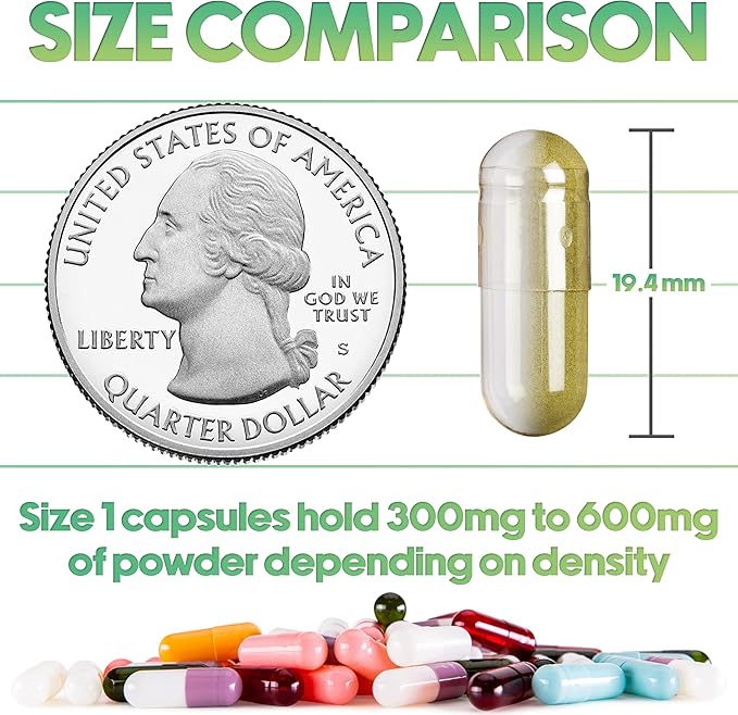 XPRS Nutra Size 1 Empty Capsules - 500 Count Empty Gelatin Capsules - Empty Pill Capsules - DIY Capsule Filling - Pure Bovine Pill Capsules Empty Gel Caps (Clear)