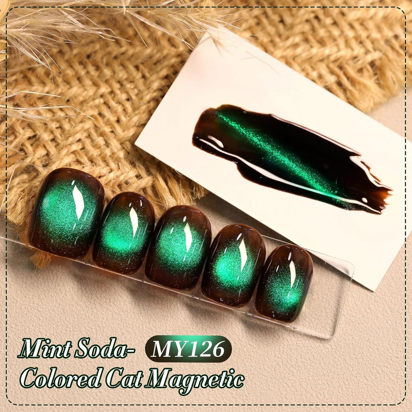 BORN PRETTY Cat Magnetic Eye Gel Nail Polish,Brown Green Glitter Fall Winter Holographic Magnetic Gel Polish Nail Polish Art Manicure Salon DIY at Home 15ML