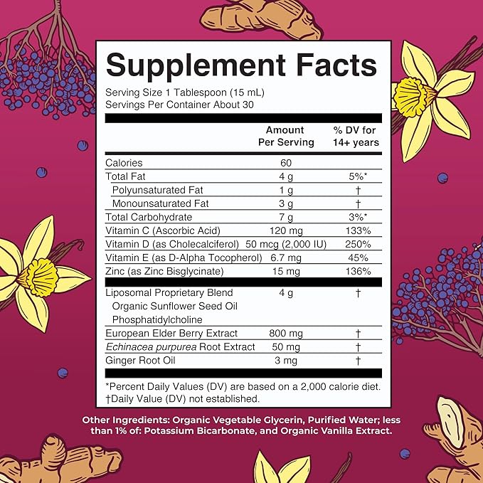 MaryRuth Organics 7 in 1 Immunity Liposomal | Elderberry Liquid with Vitamin C | Liquid Vitamins | Immune Support Supplement | Elderberry with Zinc and Vitamin C | Vegan| Gluten Free | 30 Servings