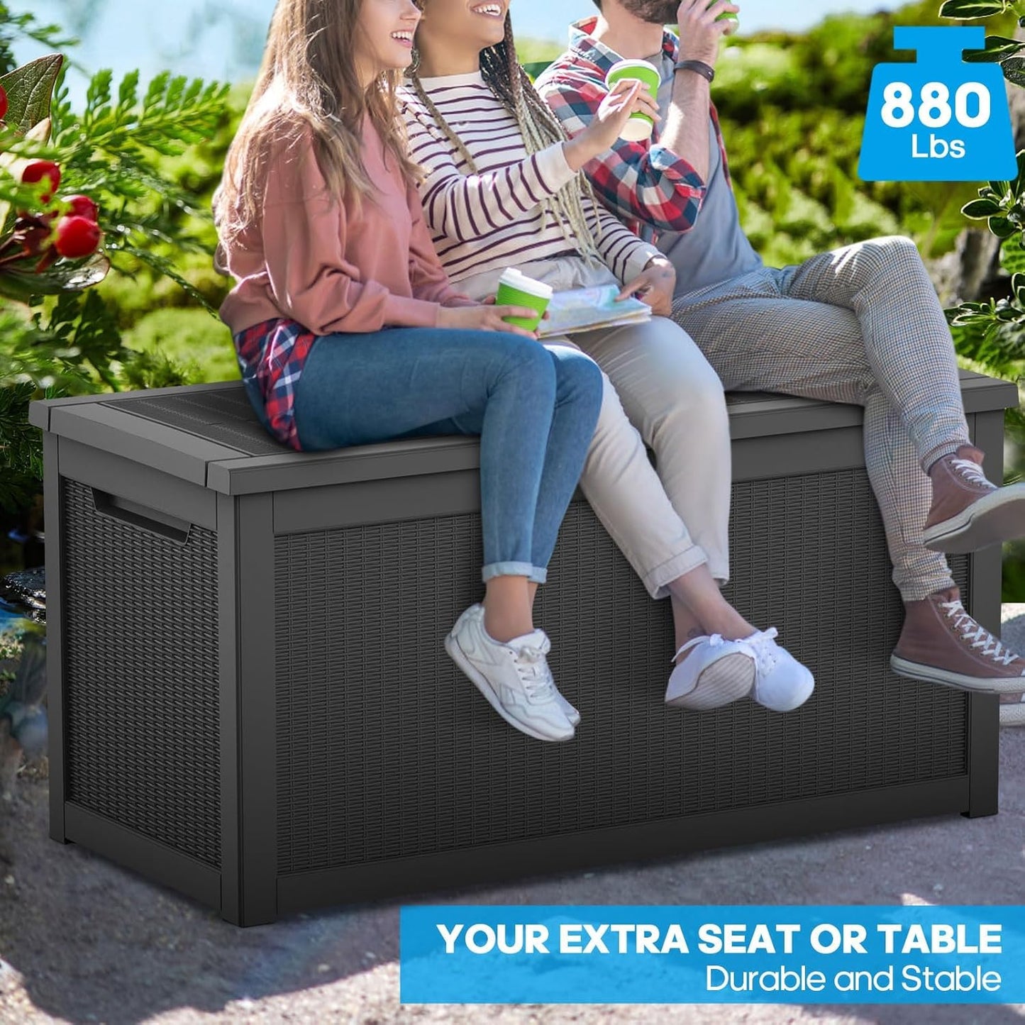 Extra-Large 320 Gallon Outdoor Storage Bin - Waterproof Resin Deck Box for Pool, Patio & Garden, Lockable Outdoor Deck Box for Cushions & Tools, UV-Resistant, Jet Black
