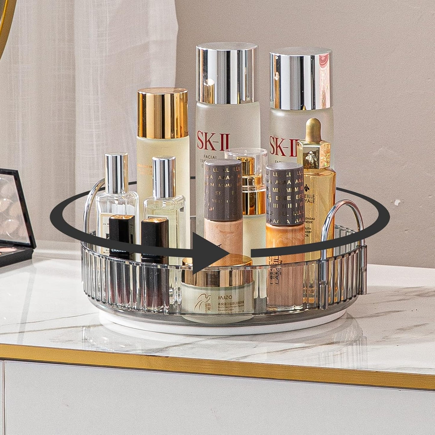 Rotating Makeup Organizer for Vanity, High-Capacity Skincare Clear Make Up Storage Perfume Organizers Cosmetic Dresser Organizer Countertop 360 Spinning (Gray, 1 Tier)
