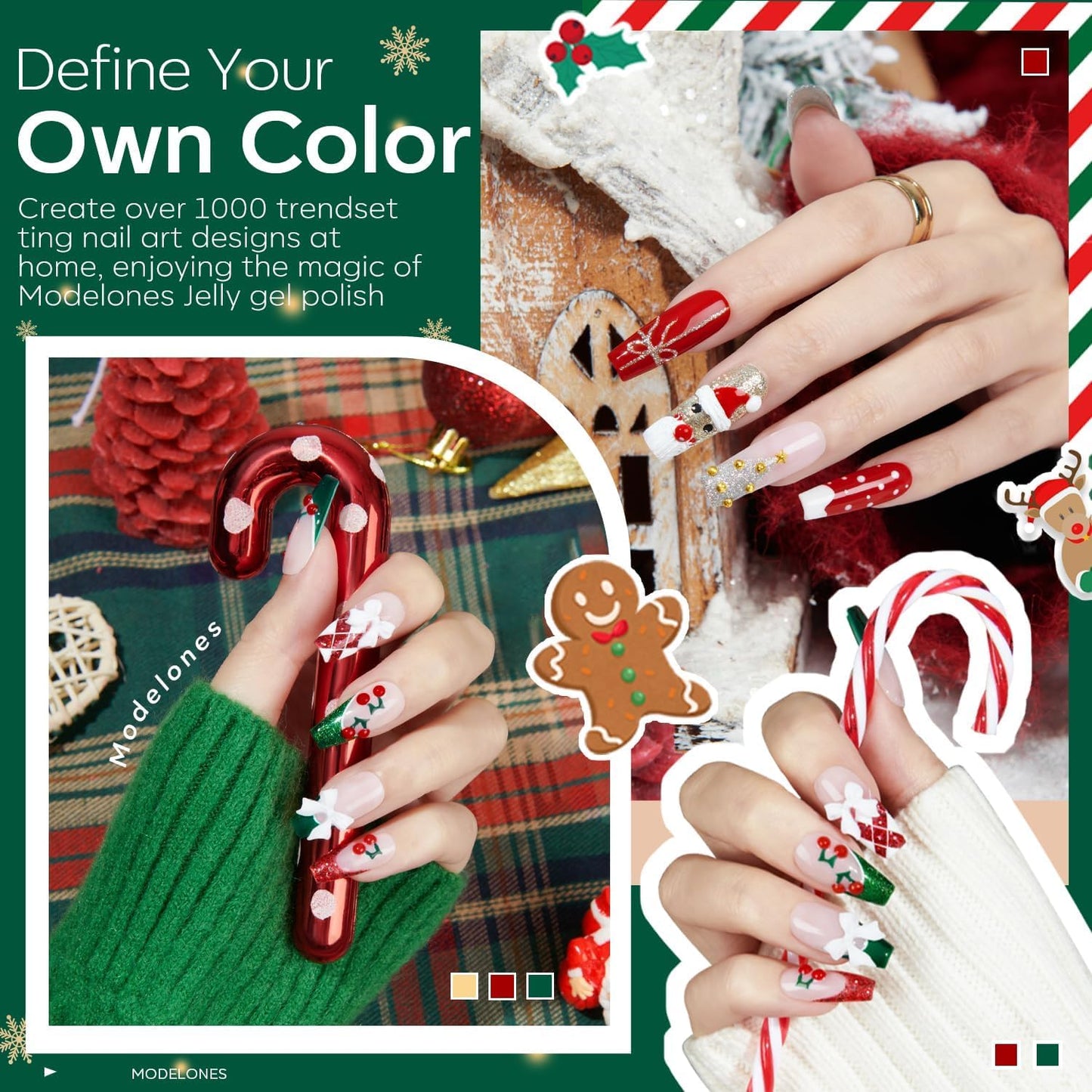 modelones Christmas Gel Nail Polish Set 6 Colors, Winter Sparkle Dark Green Red Glitter Silver Champagne Rose Gold New Year Shades Shopping Gel Polish Ki Soak Off Nail Art Manicure Home Gift