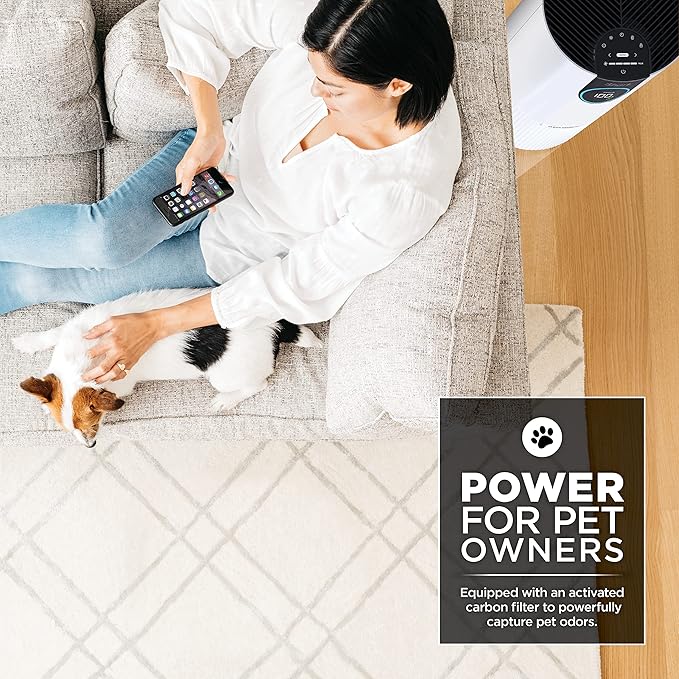Shark Air Purifier For Home Pets, Allergies, Pet Hair, HEPA Air Filter, 500 Sq Ft, Small Room, Bedroom, Odor Eliminator Clean Sense, Captures 99.98% of Particles, Pet Dander, Fur, Allergens HP102PET