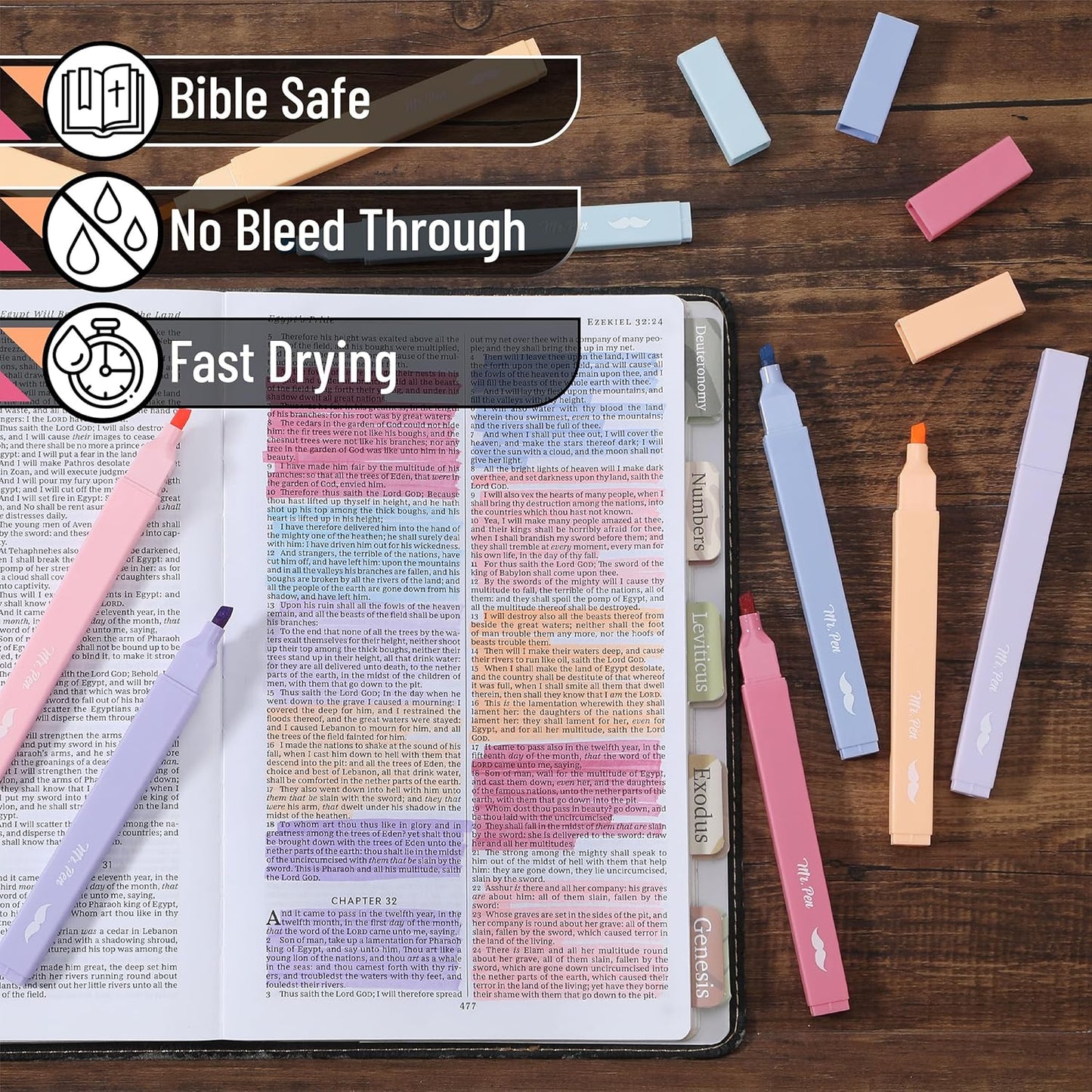 Mr. Pen- Aesthetic Highlighters, 8 pcs, Chisel Tip, Assorted Colors, No Bleed Bible Highlighter Pastel
