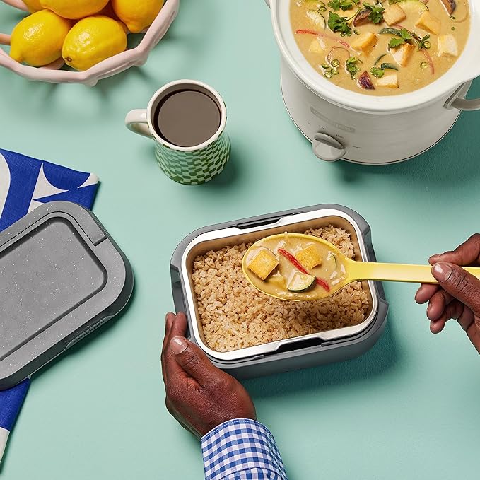 Crock-Pot 28-Ounce Mini Electric Heated Lunch Box, Portable Food Warmer, Perfect for Travel, Car, On-the-Go, Keeps Food Warm, Spill-Free, Dishwasher-Safe, Ideal Gift for Men and Women, Gray