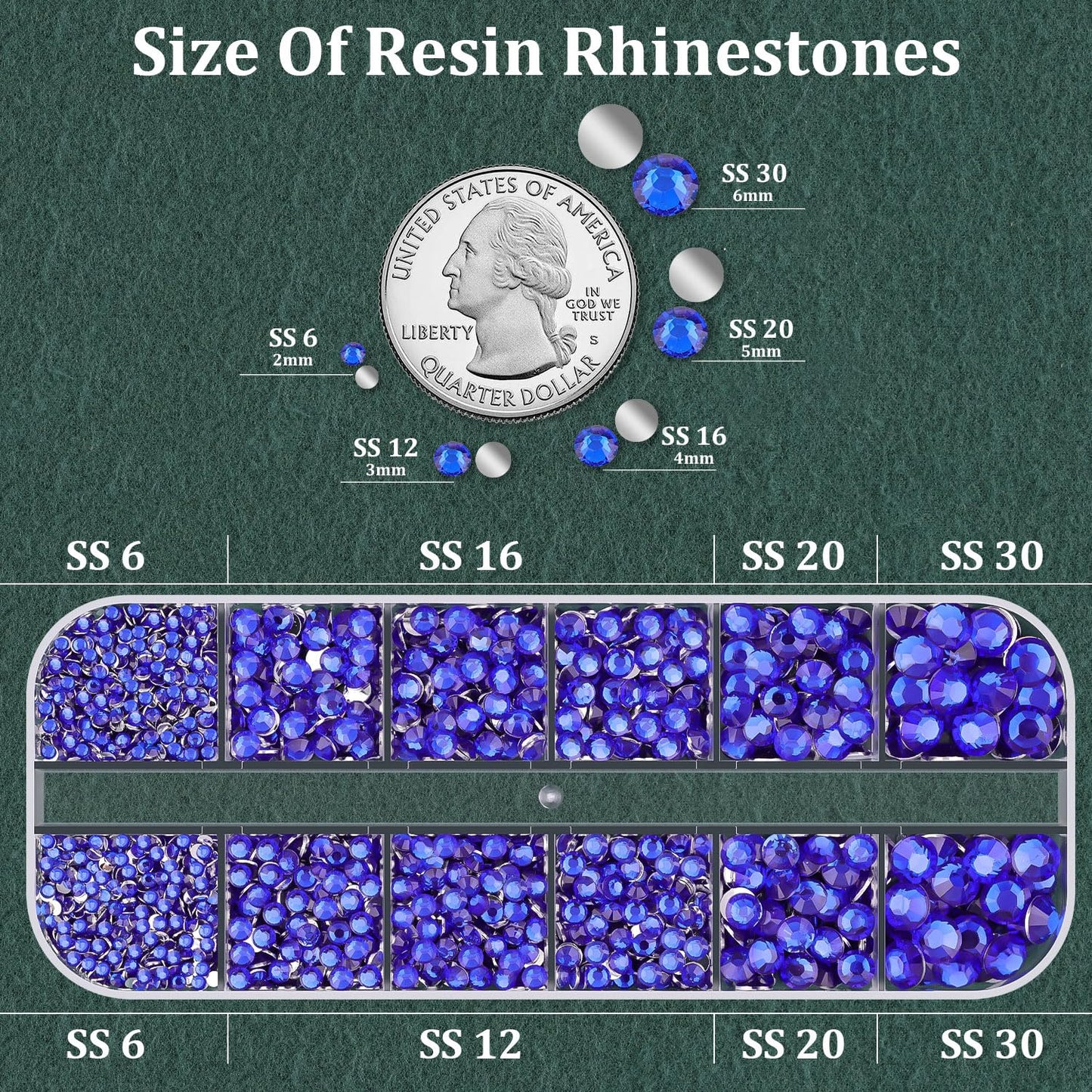 Resin Rhinestones for Crafting with B7000 Jewelry Glue, 1 Box Royal Blue Flatback Crystals with 3Pcs 10ml Glue for Bedazzling Crafts DIY Nail Art Makeup，Non Hotfix Gems for Clothing Shoes