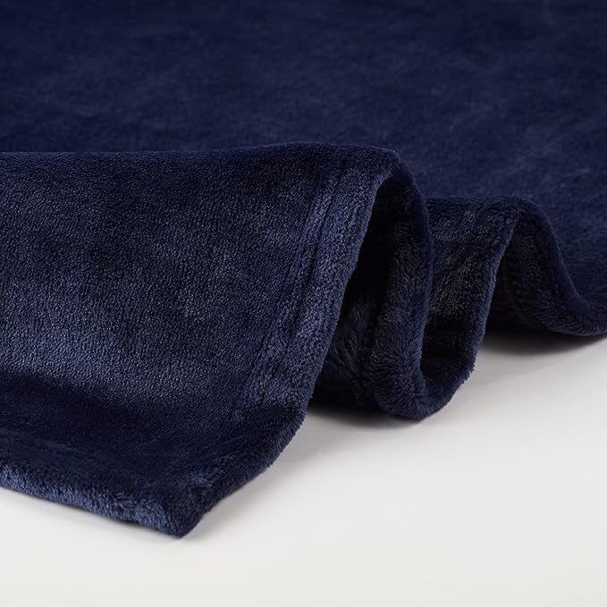 SERTA Cozy Plush Thick Fuzzy Super Soft Lightweight Throw Blanket for Bed, Couch, or Travel, King (108 in x 90 in), Navy